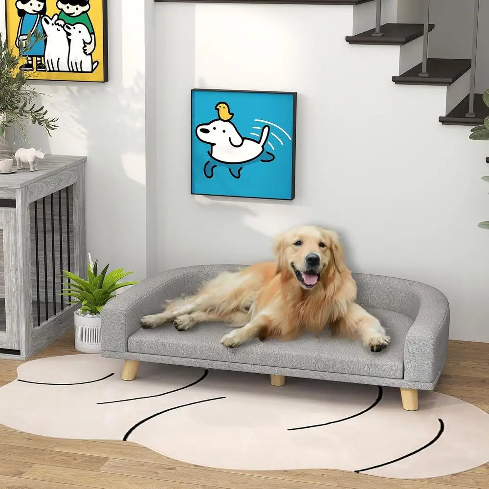 Stylish Washable Pet Bed Couch With Wooden Legs And Cushion