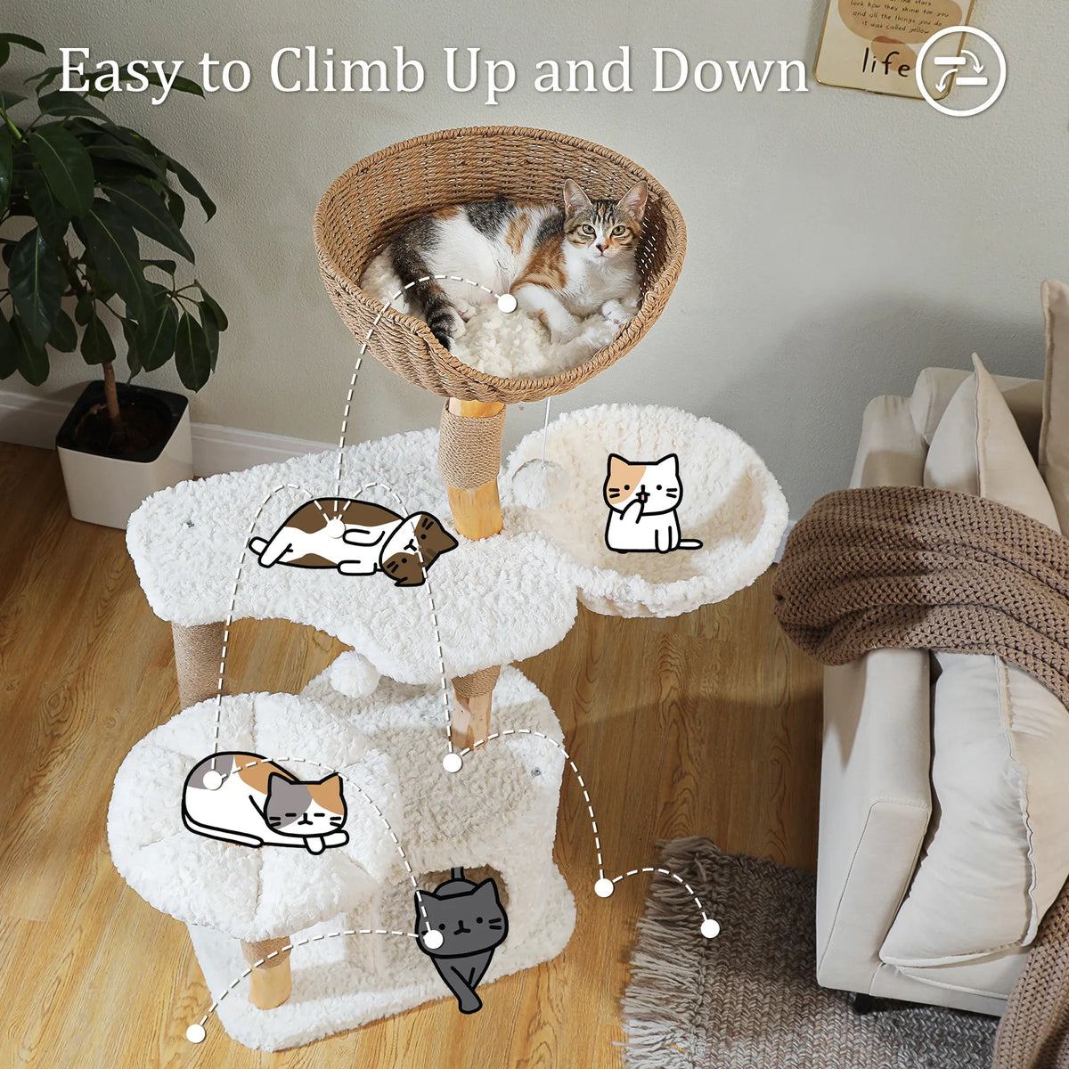 PAWZ Road Modern Cat Tree With Solid Wood Base And Hammock