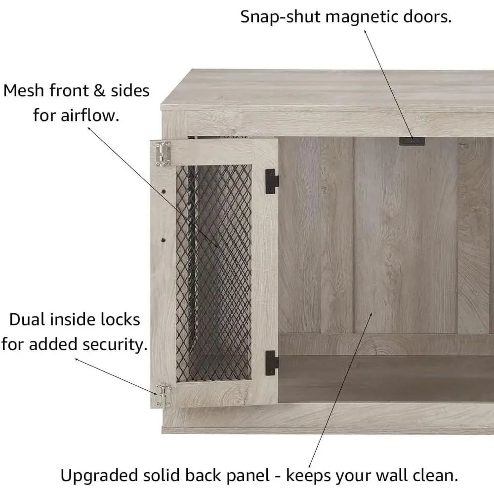Furniture Style Double Door Dog Crate With Cushion And Tray