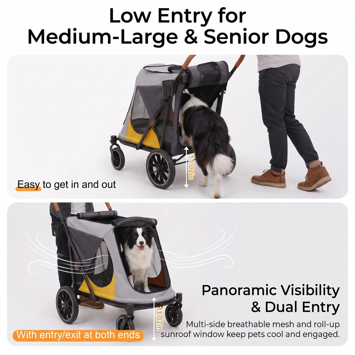 Four Wheel Foldable Dog Stroller With Shock Absorption