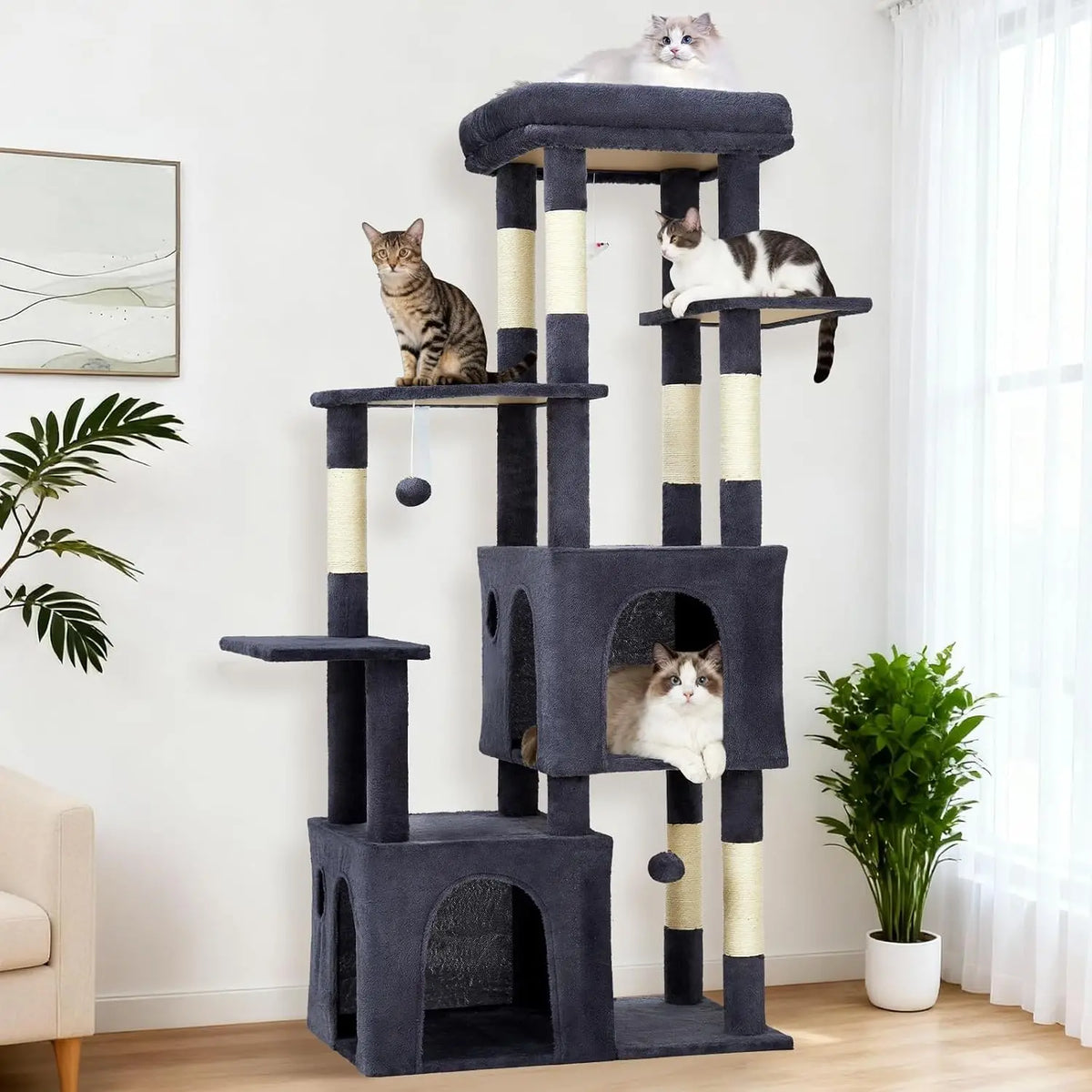 Elevated Multi Level Cat Climbing Tree With Scratching Posts