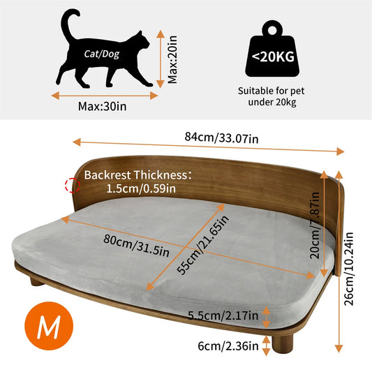 Borwart Elevated Pet Sofa Bed With Wooden Base And Cushion