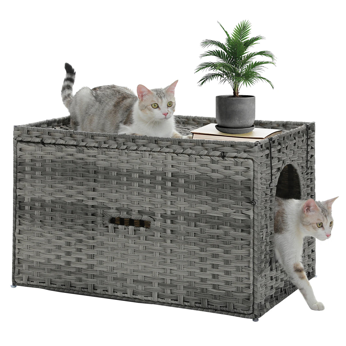 Pequlti Rattan Cat Litter Box Enclosure With Flip Up Cover