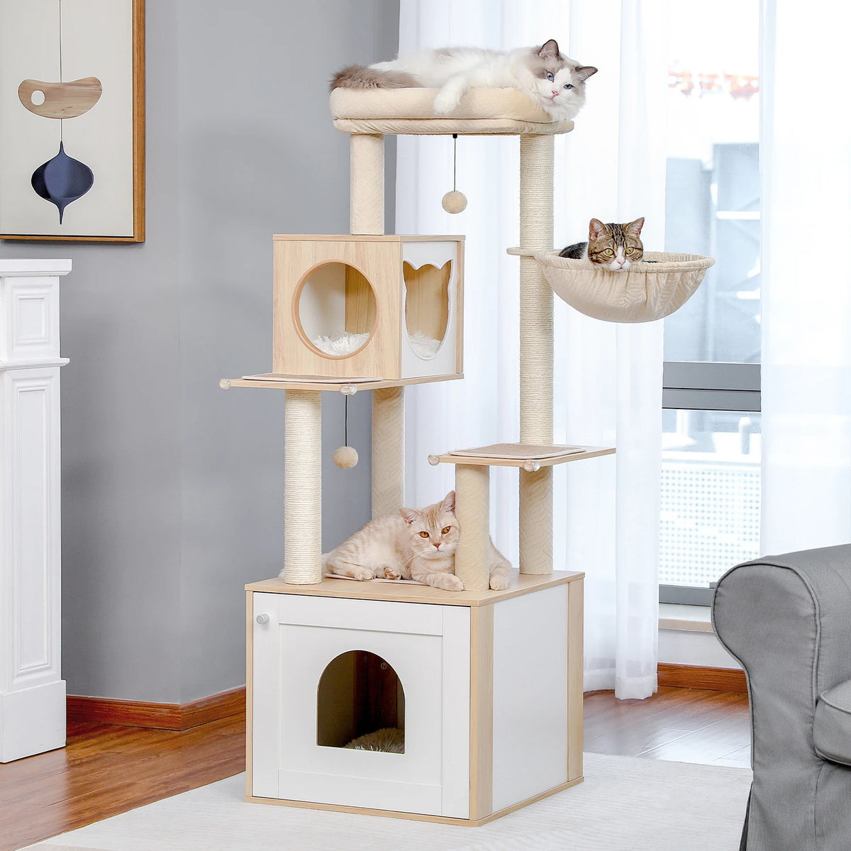 PAWZ Multi Level Cat Condo With Scratching Posts And Hammock