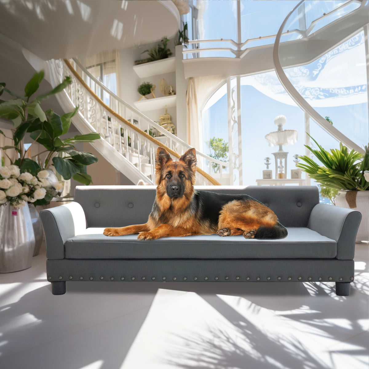 BINGOPAW Leather Comfortable Elevated Dog Sofa Bed With Cushion