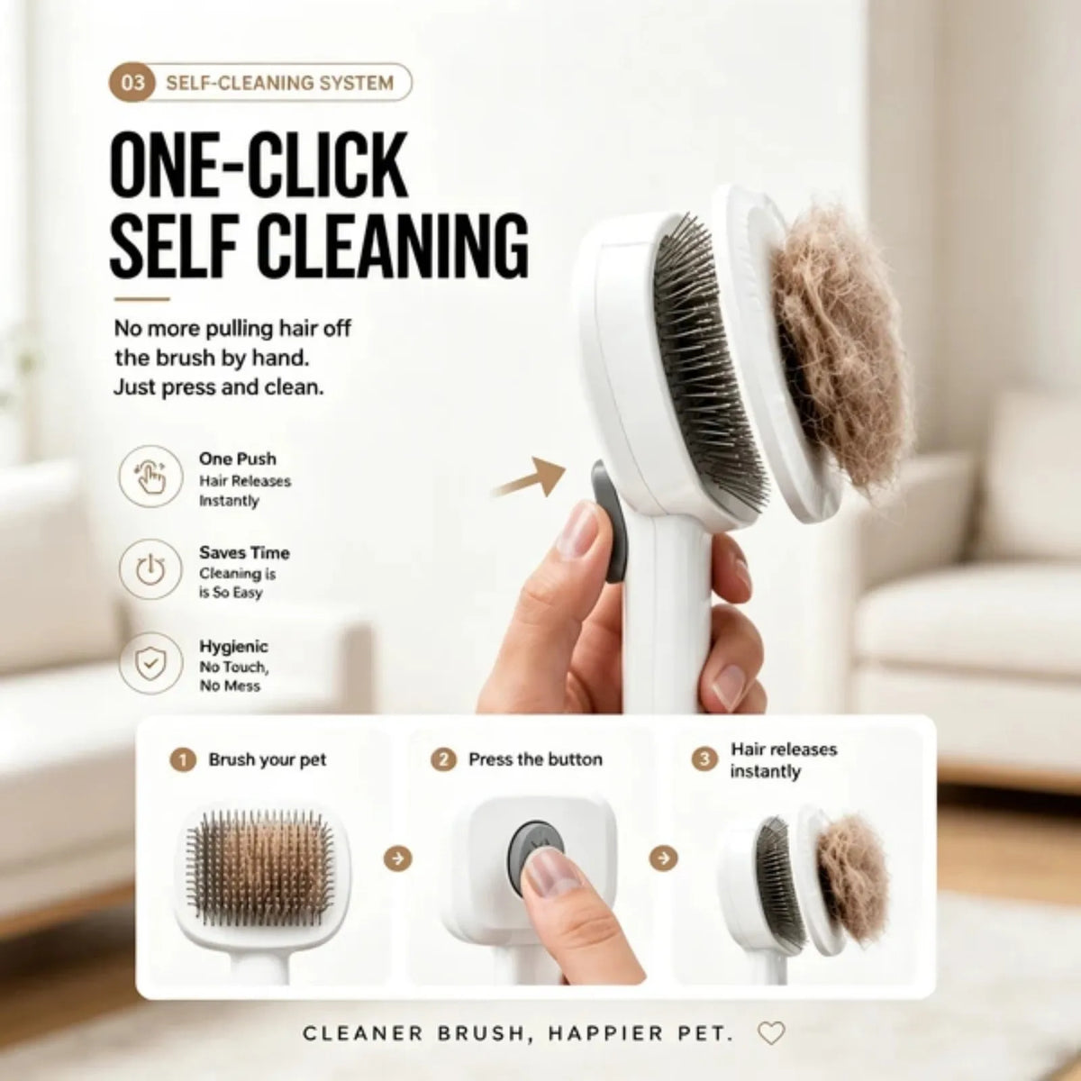 Self-Cleaning Slicker Brush for Dogs and Cats, Gentle Deshedding Tool
