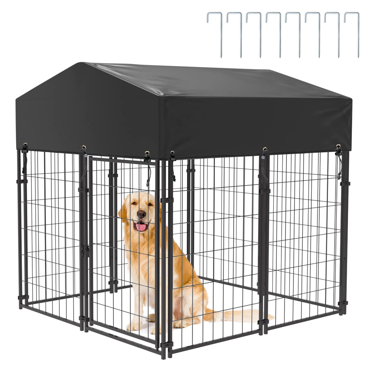 Bingopaw Outdoor Welded Wire Dog Kennel With Weatherproof Cover