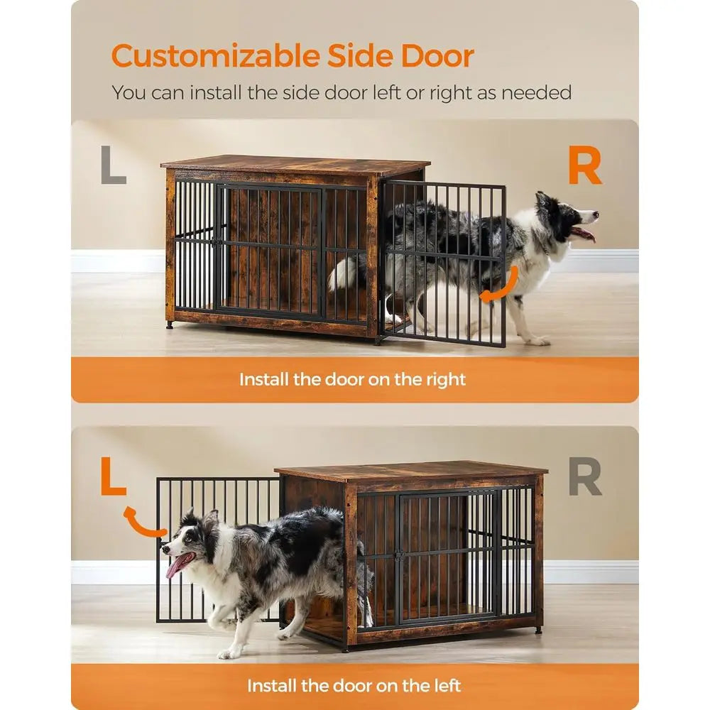Heavy Duty Wooden Dog Crate End Table With Steel Design