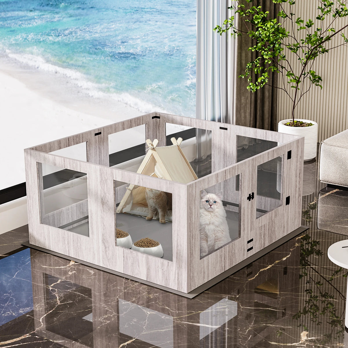 BINGOPAW Tempered Glass Indoor Dog Playpen Whelping Enclosure