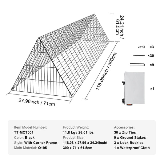 SucceBuy Durable Iron Chicken Tunnel With Corner Frame For Yard