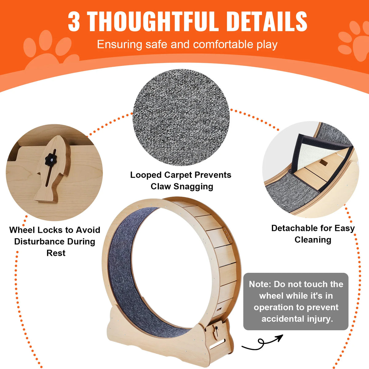 SucceBuy Wooden Cat Exercise Wheel With Carpet Treadmill