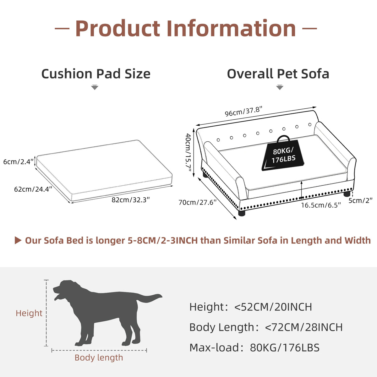 Bingopaw Premium Elevated Dog Sofa With Removable Cushion