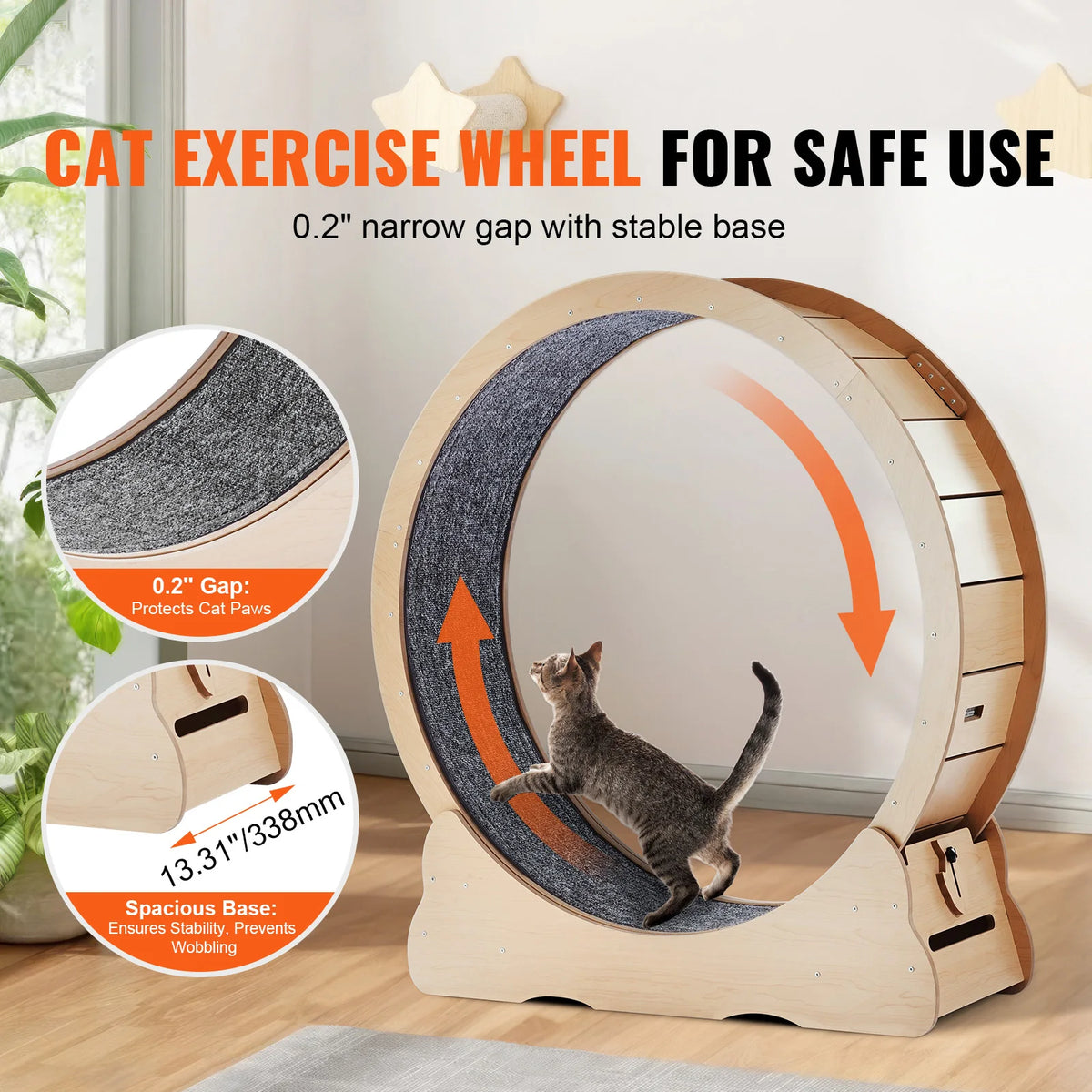 SucceBuy Wooden Cat Exercise Wheel With Carpet Treadmill