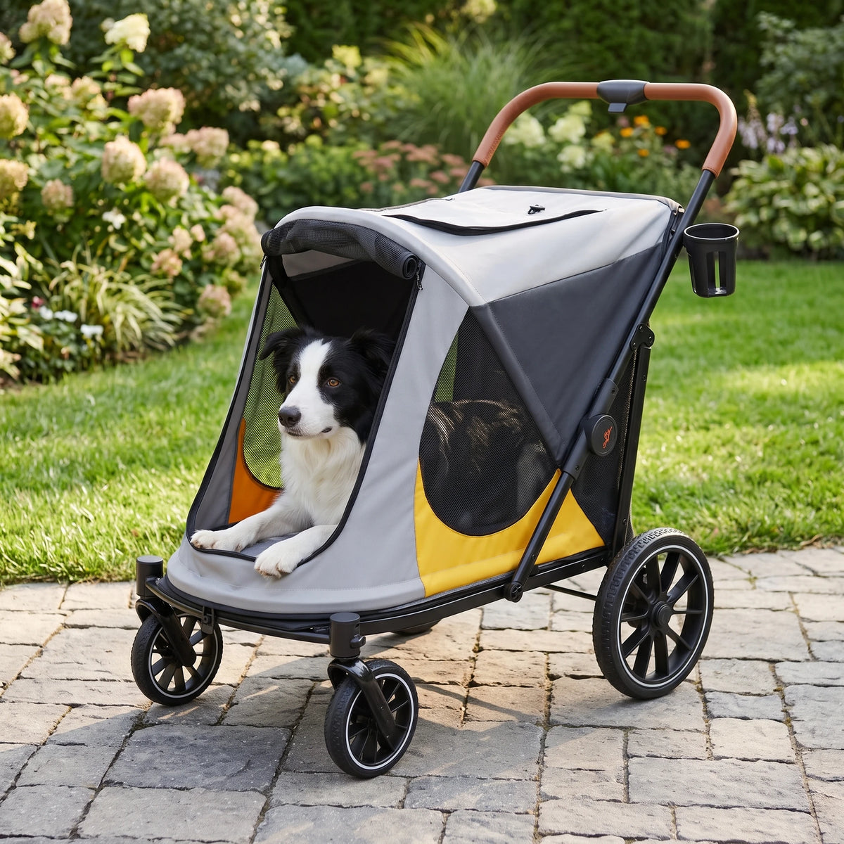 Four Wheel Foldable Dog Stroller With Shock Absorption