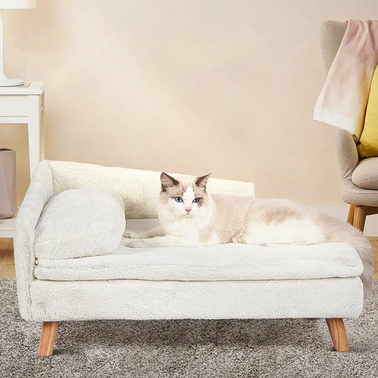 Elevated Pet Bed With Solid Wood Legs And Plush Cushions