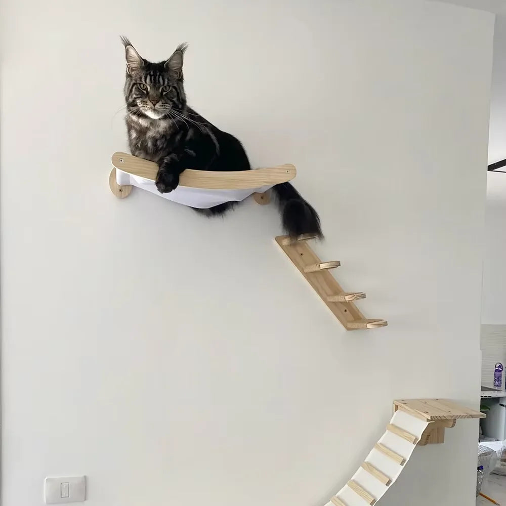 CWV Wall Mounted Cat Climbing Shelf With Hammock And Stairway