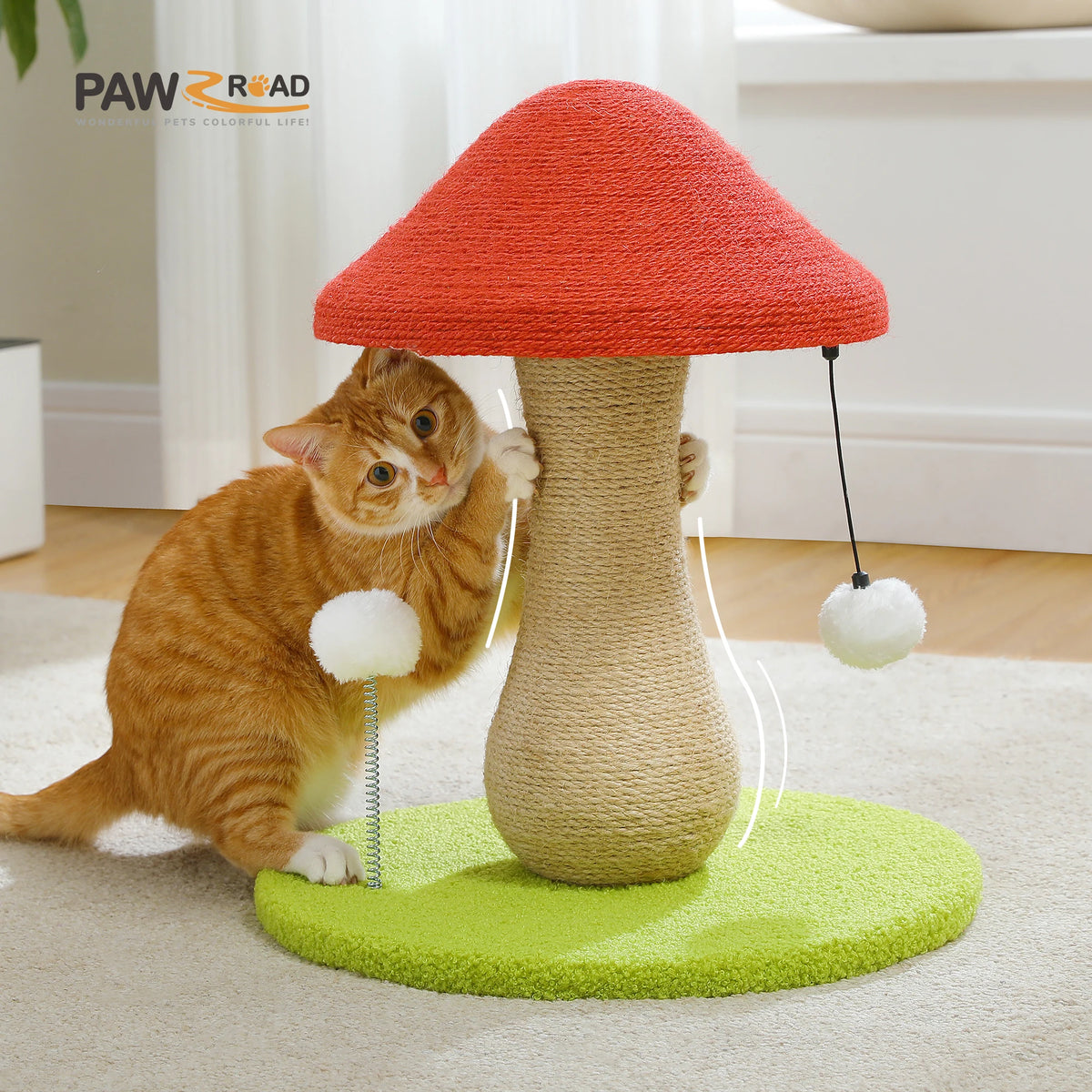 PAWZ Road Mushroom Cat Scratching Post With Sisal Pompom Toy