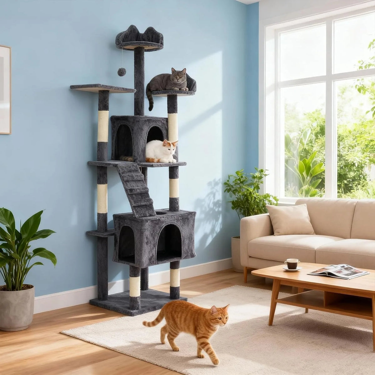 Elevated Multi Level Cat Tower With Sisal Scratching Posts