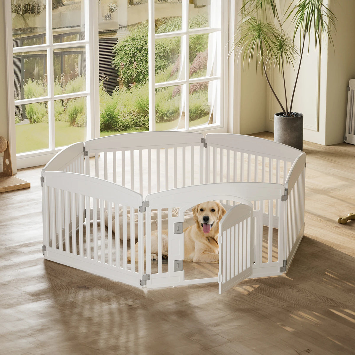 JHK Plastic Foldable Six Panel Dog Playpen Portable Pet Fence
