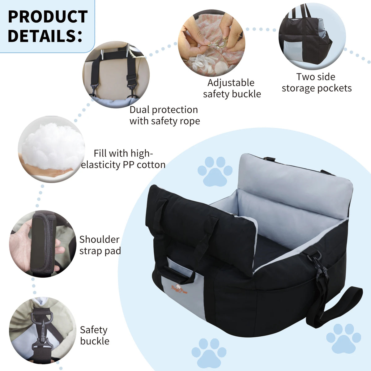 Borwart Portable Dog Car Seat With Safety Belt And Cover