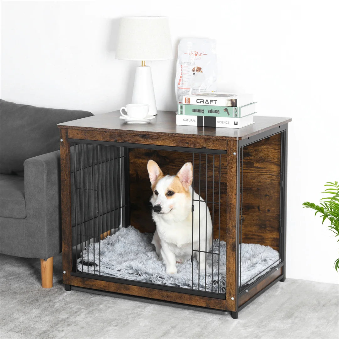 Functional Indoor Wooden Dog Kennel With Integrated Side Table