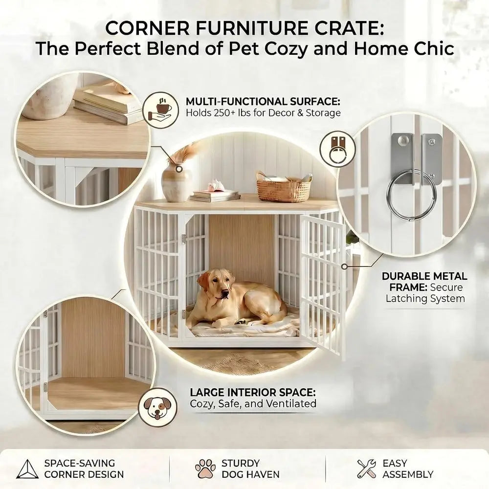 Wooden Dog Kennel Furniture Lockable Indoor Crate End Table