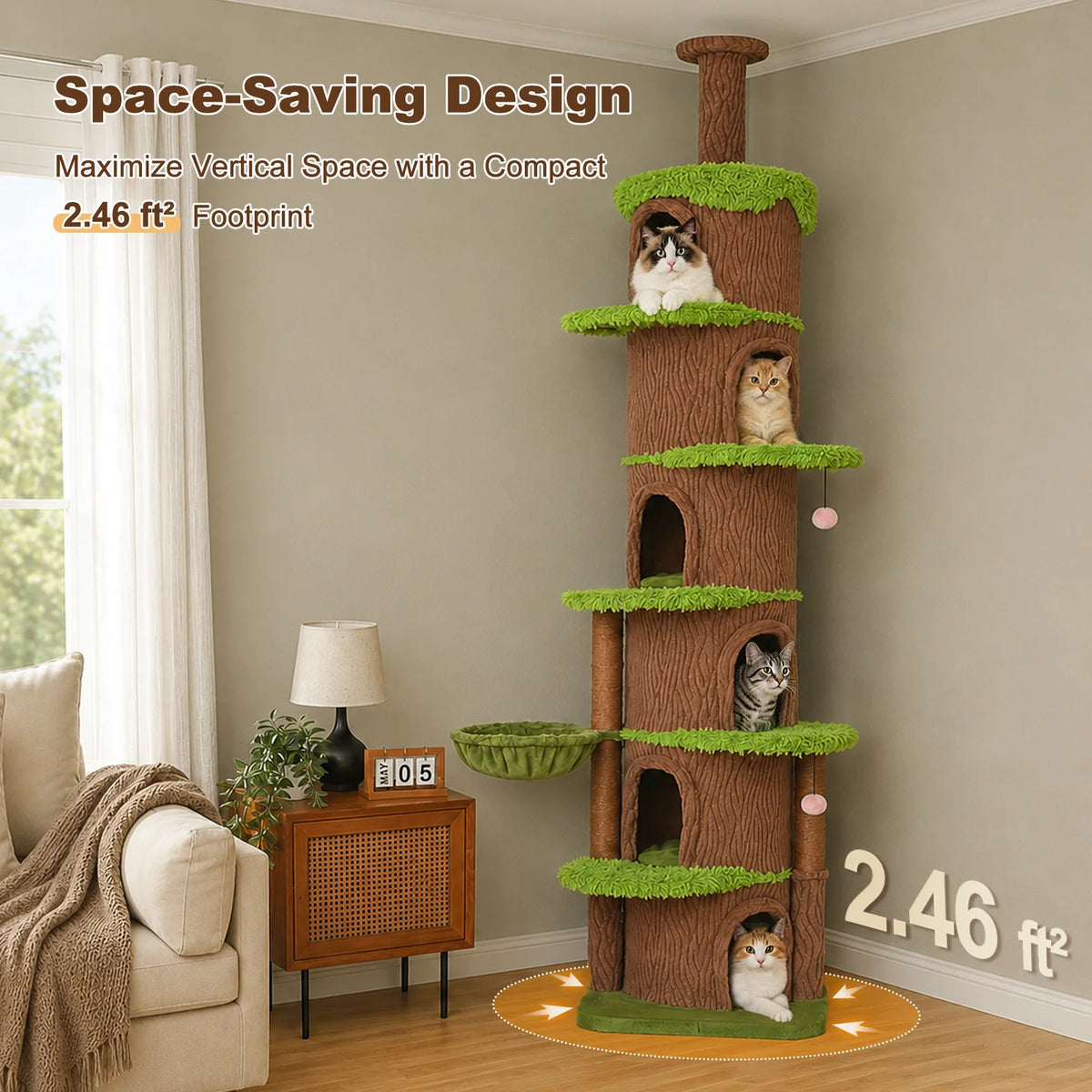 PAWZ Road Adjustable Floor To Ceiling Cat Tree With Hammock
