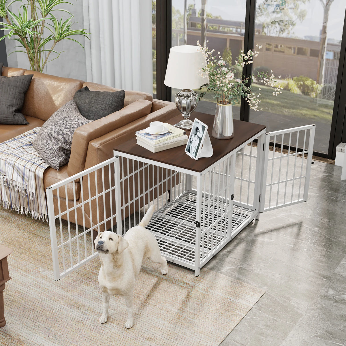 BORWART Wooden Dog Crate Furniture Style Kennel With Removable Tray