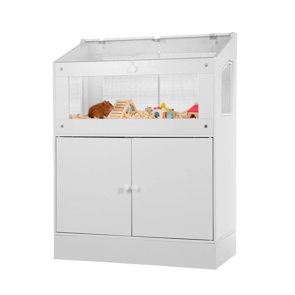 HiMiss Acrylic Small Animal Cage With Wooden Storage Cabinet