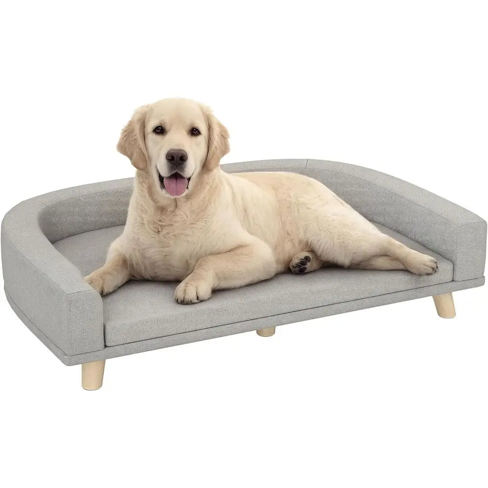 Stylish Washable Pet Bed Couch With Wooden Legs And Cushion