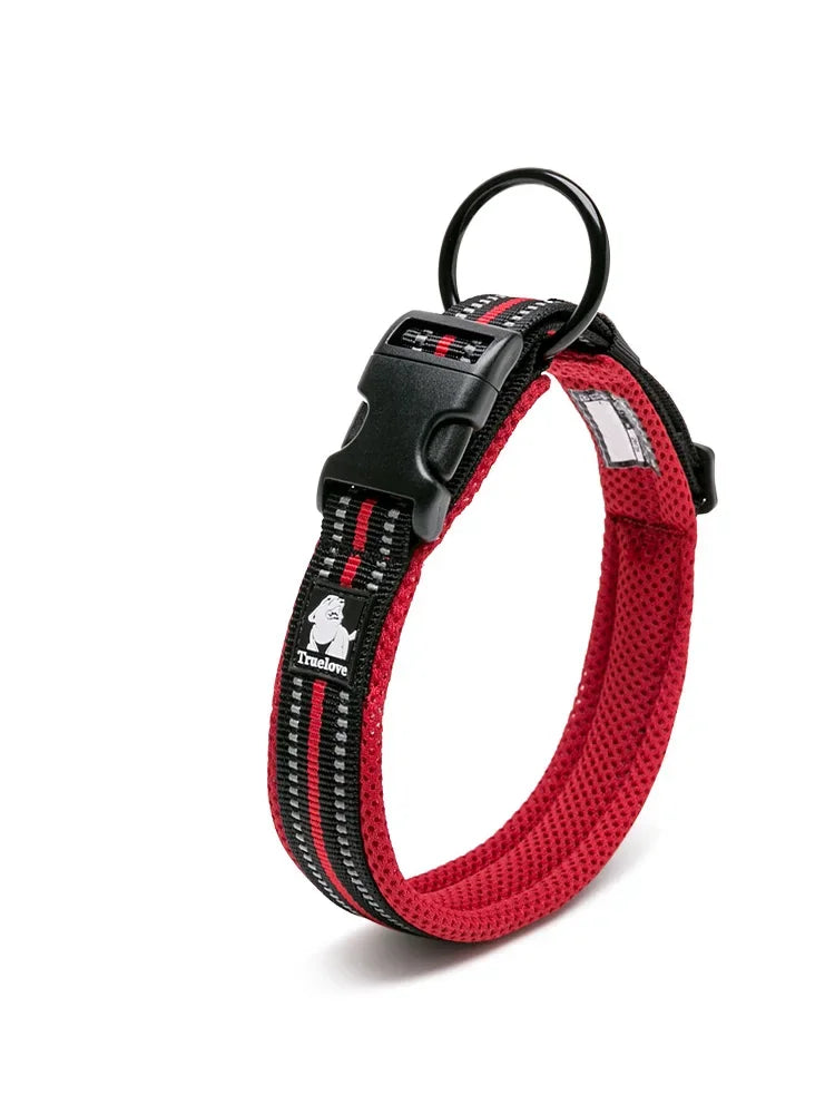 TrueLove Adjustable Nylon Dog Collar Padded Reflective Heavy Duty Webbing