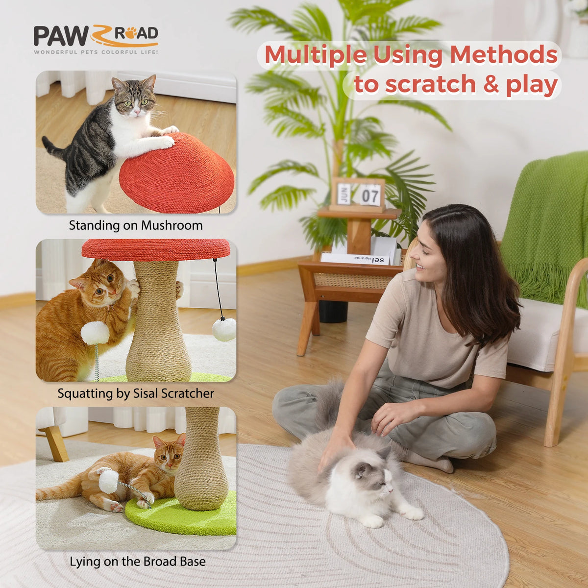 PAWZ Road Mushroom Cat Scratching Post With Sisal Pompom Toy