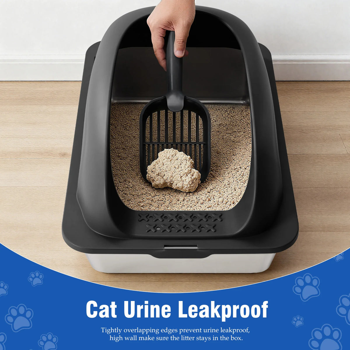 Semi-Closed Stainless Steel Cat Litter Box With Lid Scoop Included