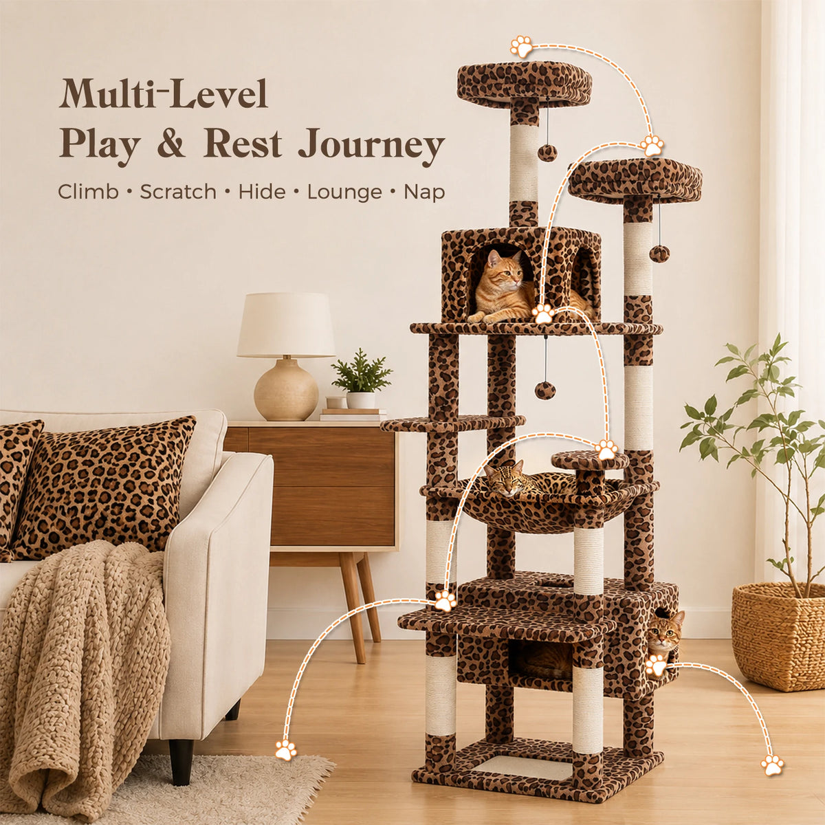 PAWZ Road Multi Level Cat Tower With Sisal Scratching Posts