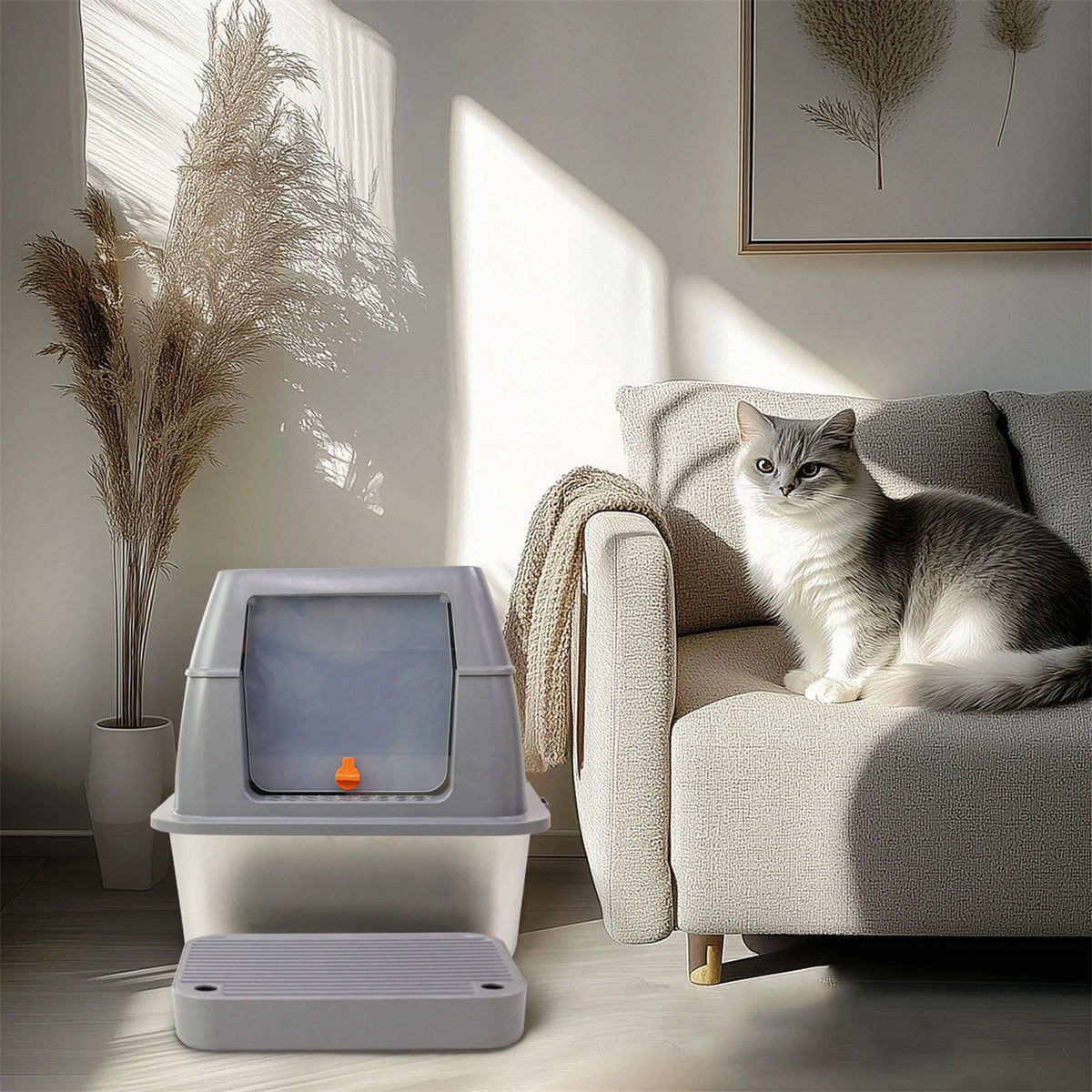 Enclosed Stainless Steel Cat Litter Box With Lid High Walls