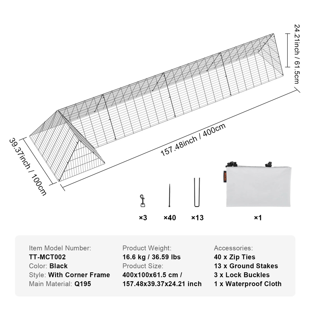 SucceBuy Durable Iron Chicken Tunnel With Corner Frame For Yard