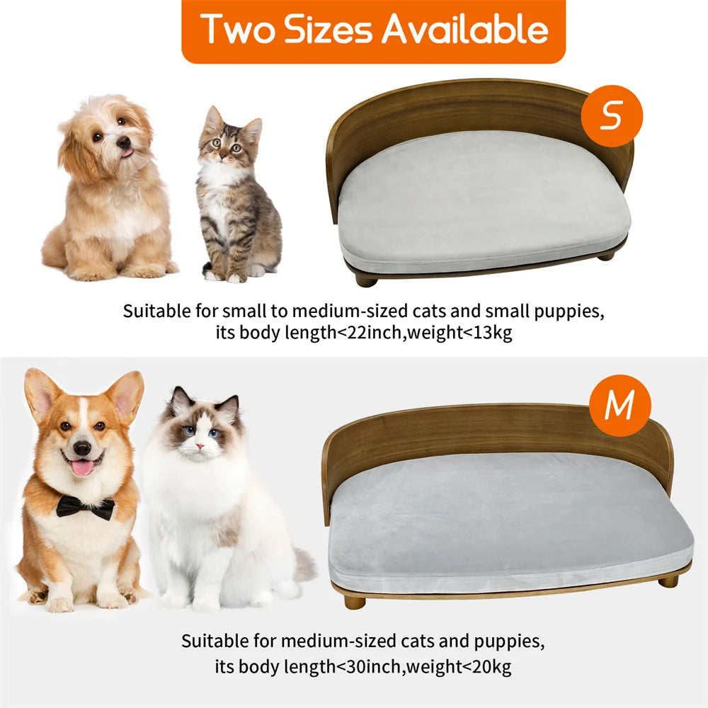Borwart Elevated Pet Sofa Bed With Wooden Base And Cushion