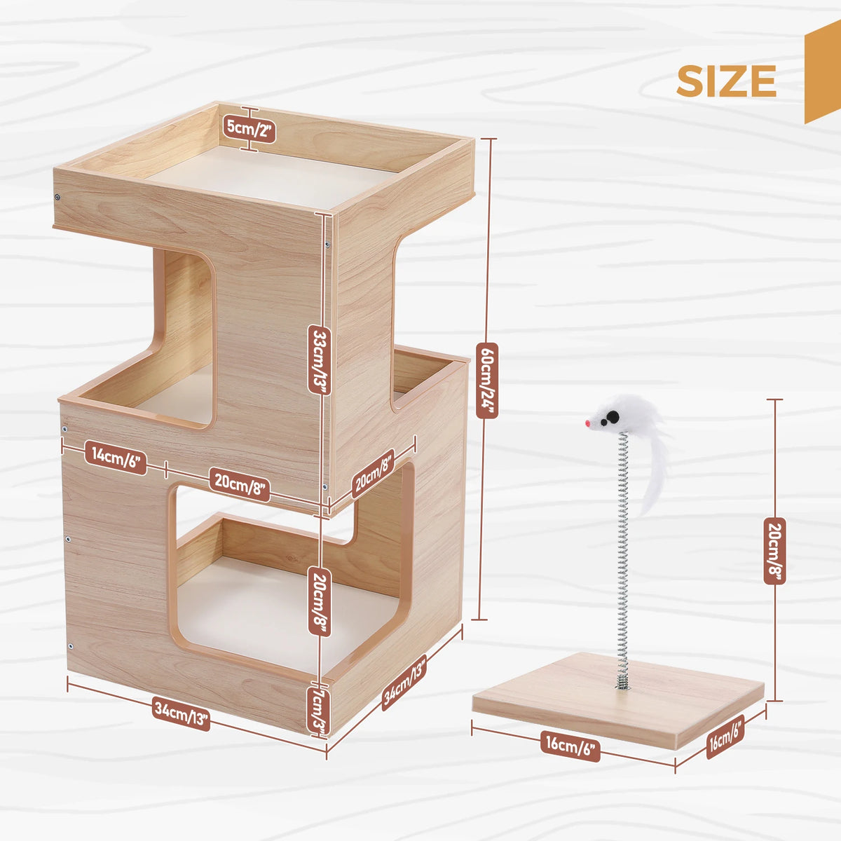 PAWZ Road Wooden Cat Condo Tree With Scratching Platform