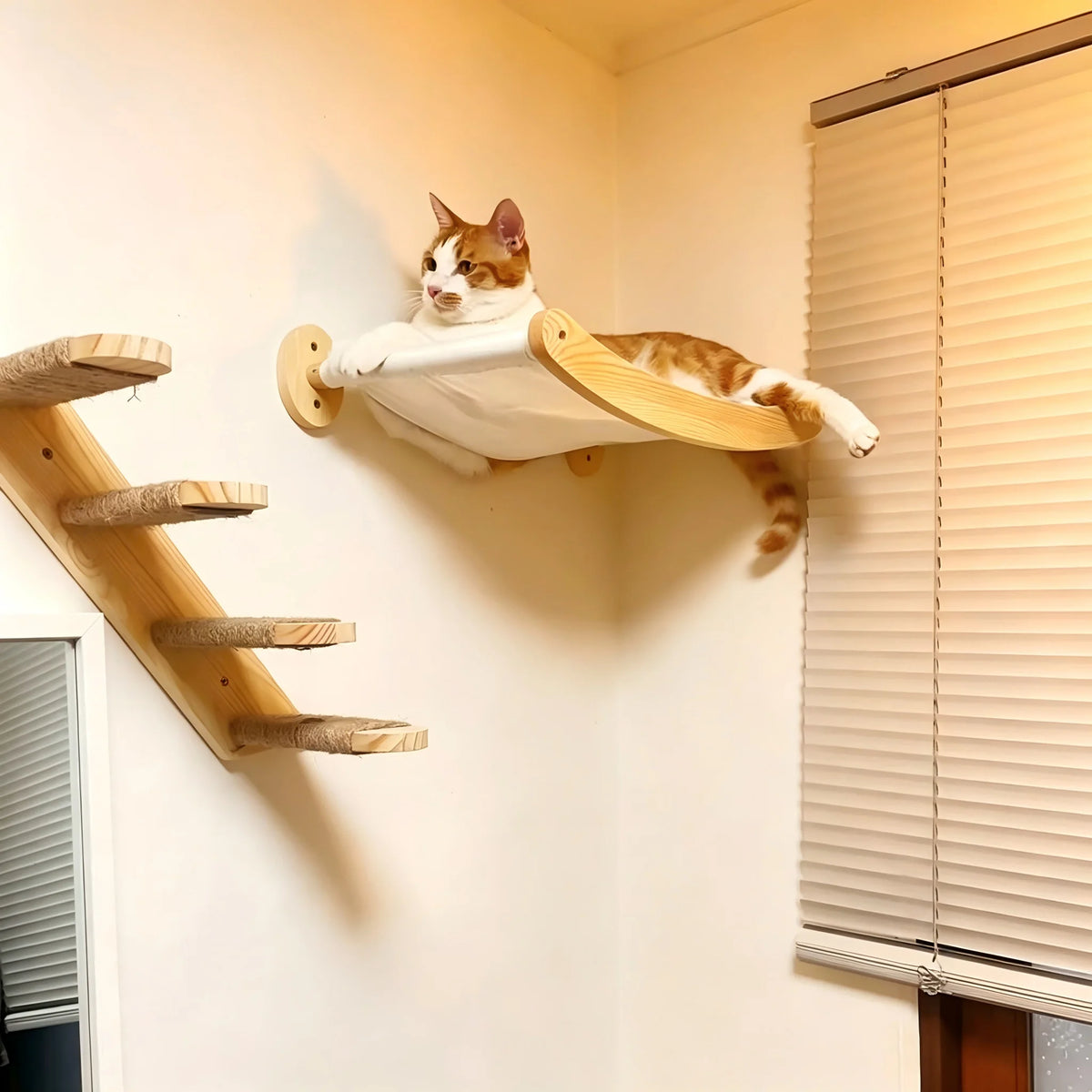CWV Wall Mounted Cat Climbing Shelf With Hammock And Stairway