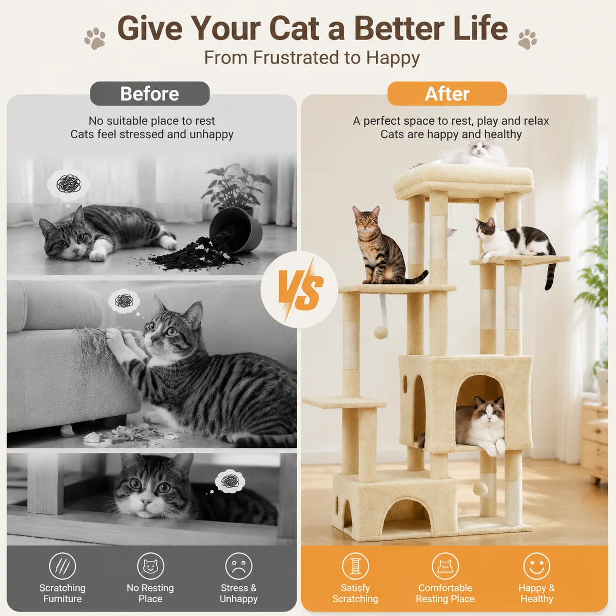 Elevated Multi Level Cat Climbing Tree With Scratching Posts