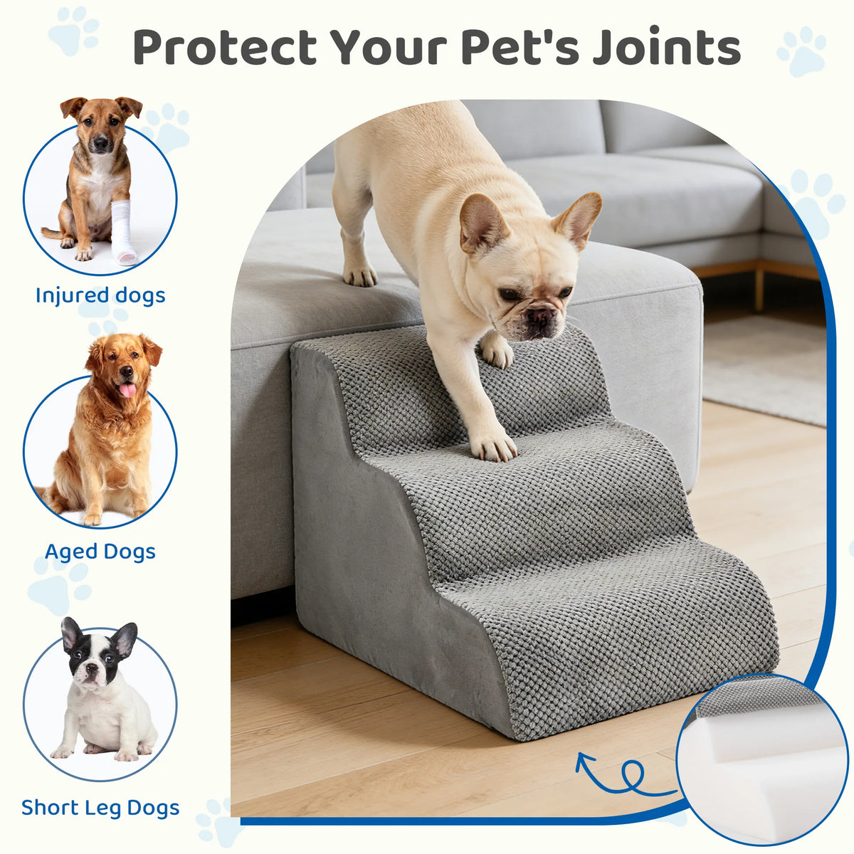 High Density Foam Dog Stairs Curved Non Slip Pet Ramp