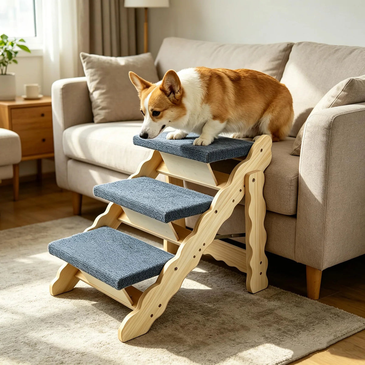 DishyKooker Premium Wooden Pet Steps And Folding Dog Ramp