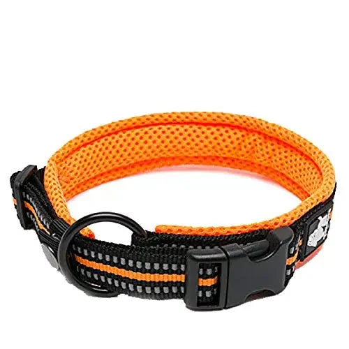 TrueLove Adjustable Nylon Dog Collar Padded Reflective Heavy Duty Webbing
