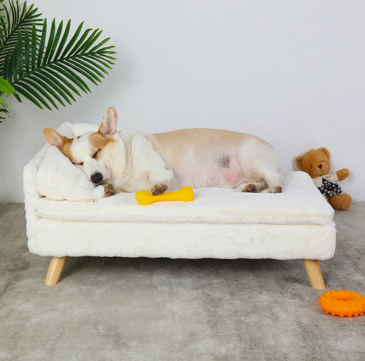 Elevated Pet Bed With Solid Wood Legs And Plush Cushions