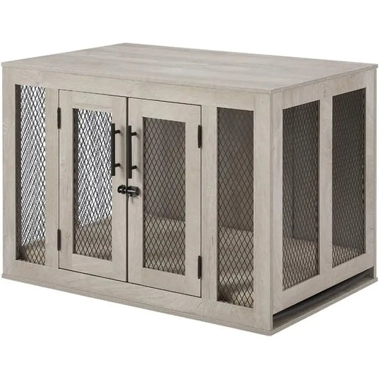 Furniture Style Double Door Dog Crate With Cushion And Tray