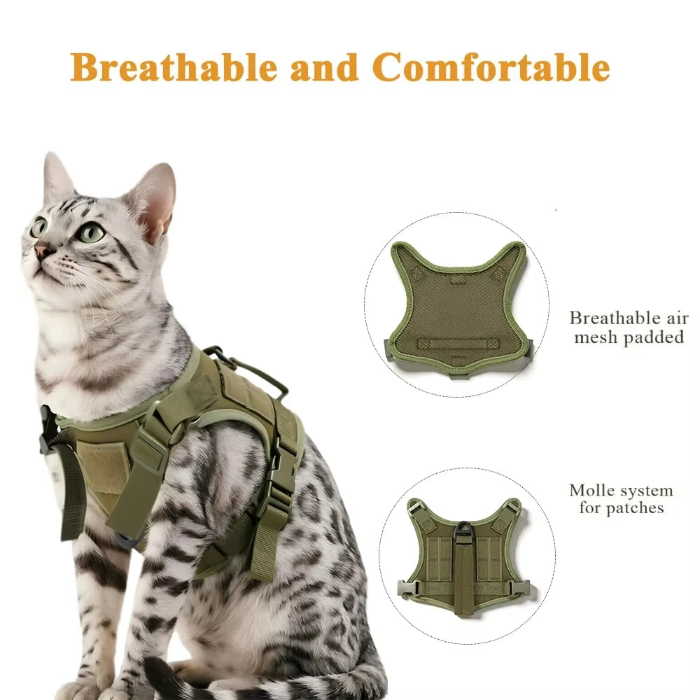 Tactical Escape Proof Cat Harness And Leash Set With Handle