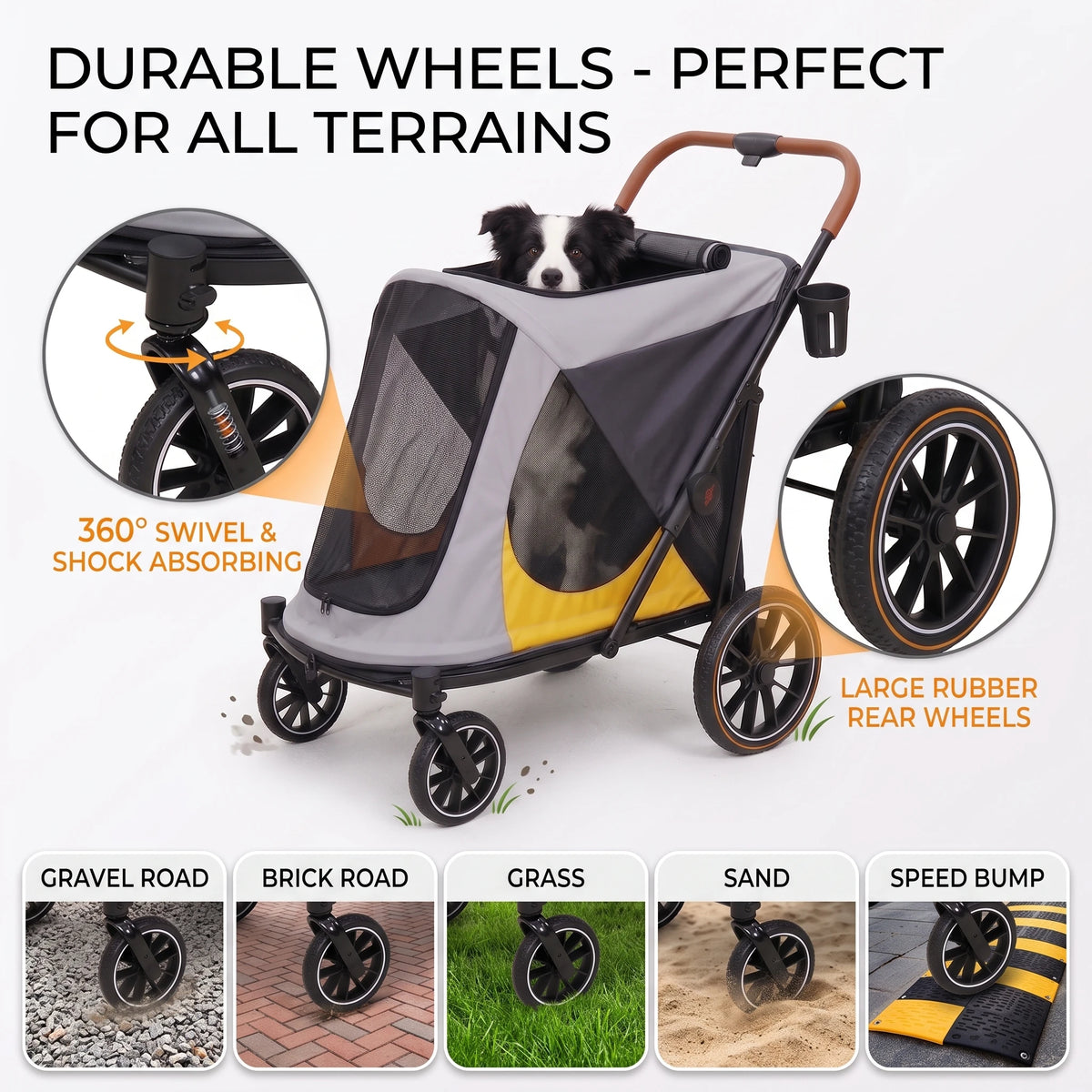 Four Wheel Foldable Dog Stroller With Shock Absorption