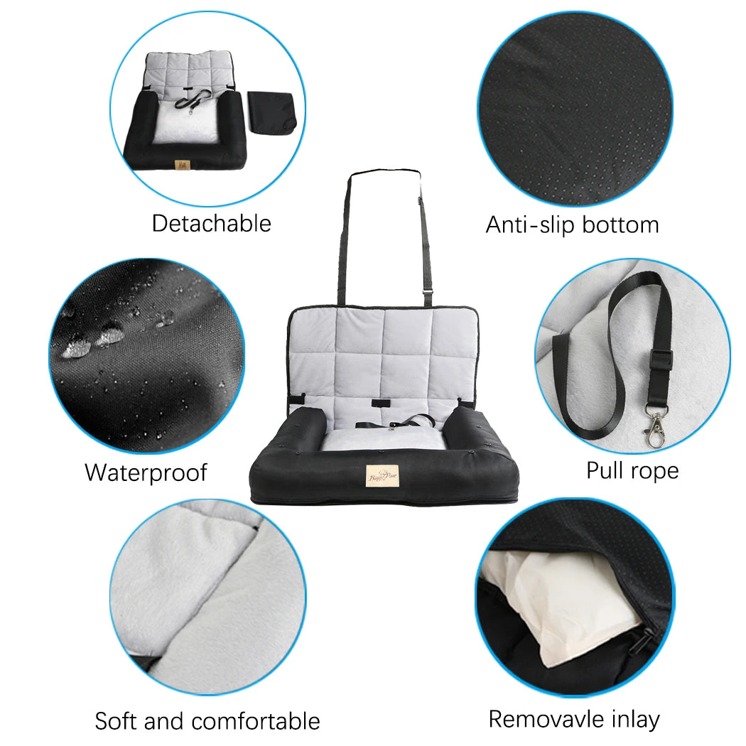 Bingopaw Waterproof Dog Car Seat Bed With Removable Cover