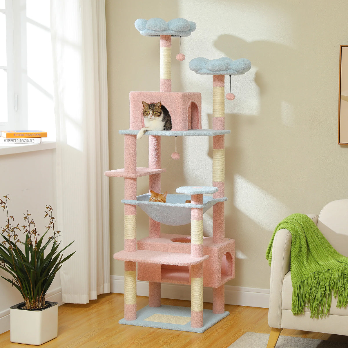 Petepela Indoor Cat Tree Tower With Sisal Posts And Hammock