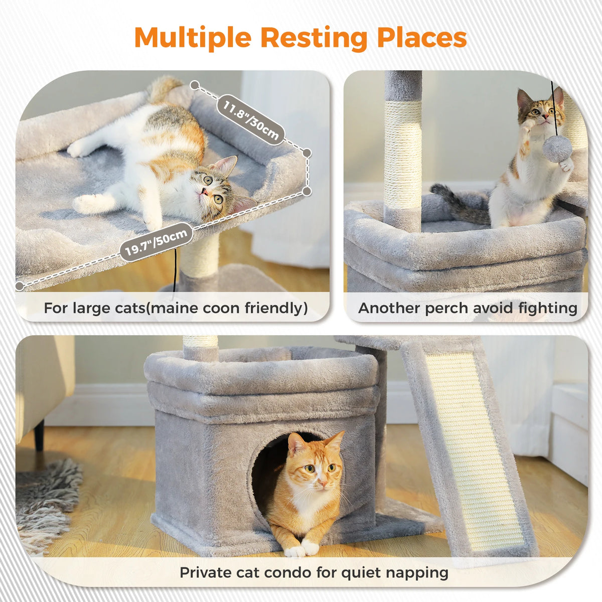 Pawz Road Three Tier Cat Tree With Sisal Scratcher Platform